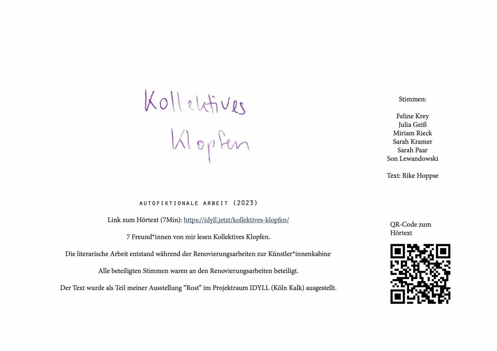Cover image of the project Kollektives Klopfen