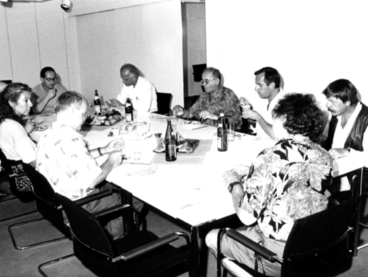 Die ersten Professor*innen der KHM: Jürgen Claus , Werner Nekes, Horst Königstein, Alfred Biolek, Dieter Jung, Dominik Graf, Manfred Eisenbeis, Jeanine Meerapfel, Peter F. Bringmann