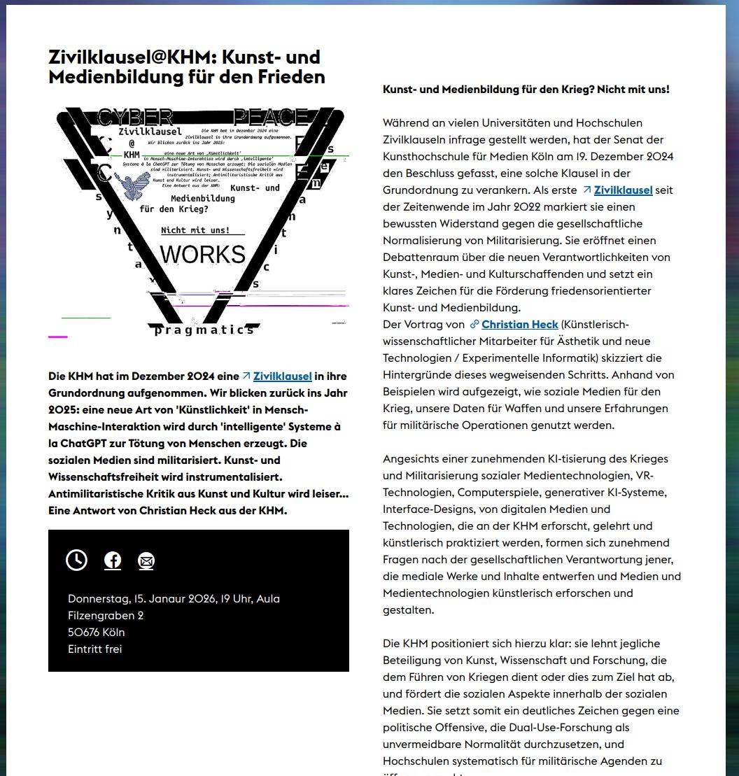 Zivilklausel@KHM: Kunst- und Medienbildung für den Frieden